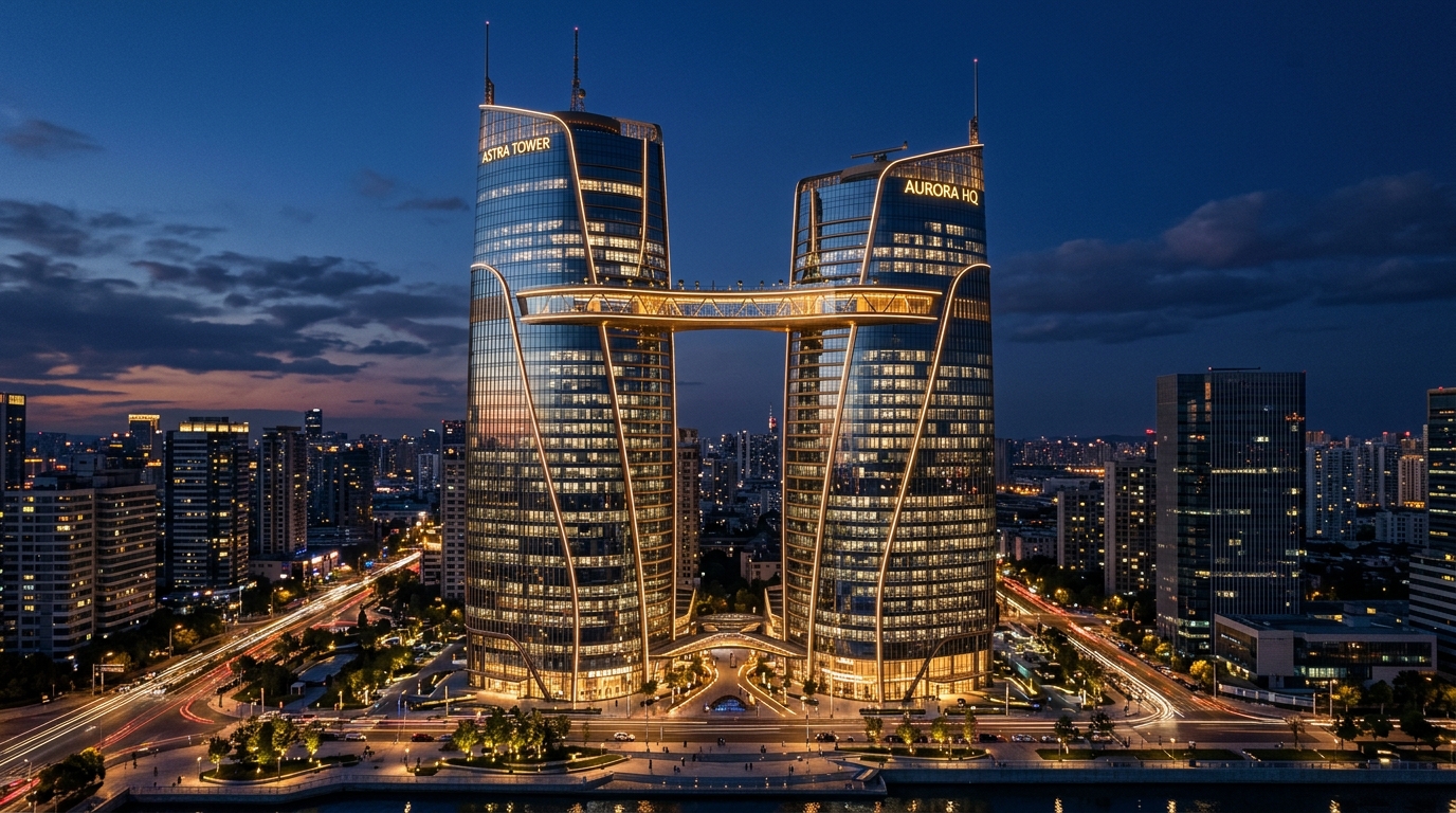 Torres corporativas modernas conectadas